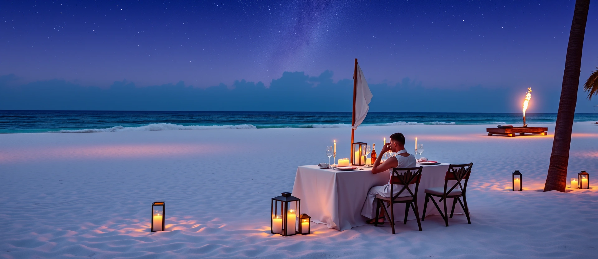 Private candlelit dinner on the beach at Azure Cay